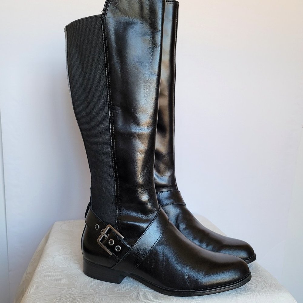 LIZ CLAIBORNE Nicole Leather & Fabric Boots- Women's Size 9M - Black color⭐